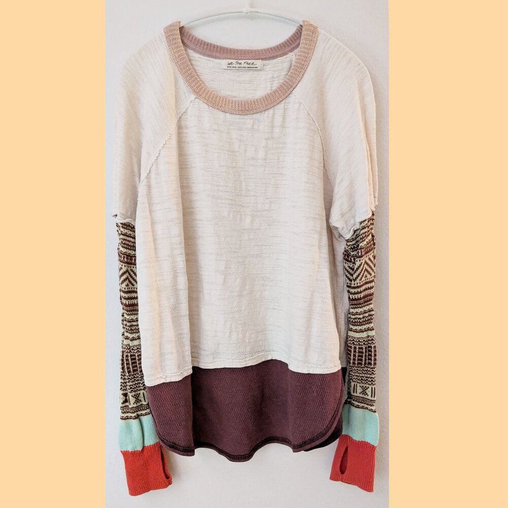 Free People - Mixed Material Multi Color Tunic Top Size XS